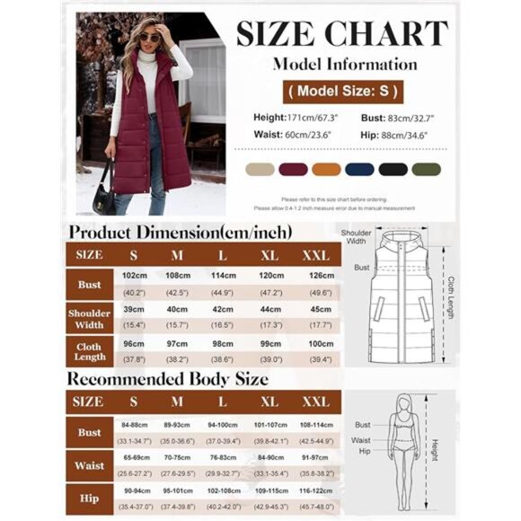 Women's Long Puffer Vest Jacket Sleeveless Vest Zip Up Winter Coats Fall Vests - Picture 5 of 5